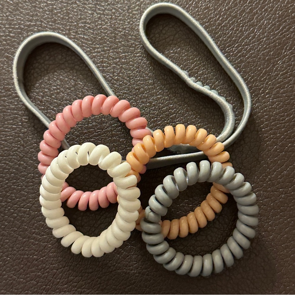 Set of Spiral Hair Ties + headband - pink tan white gray